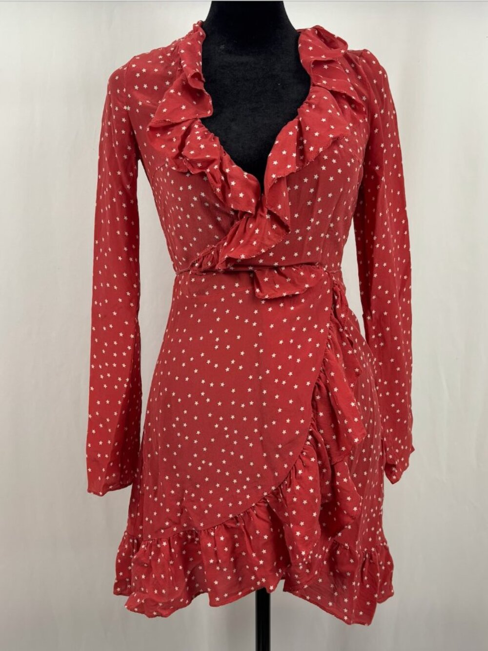 Réalisation Par Silk Red Star Ruffle‎ Tie Dress XS